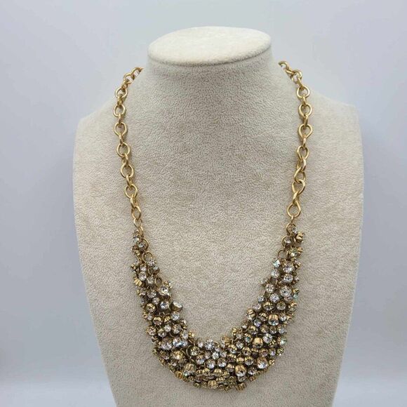 J Crew Clear Crystal Gold Tone Bib Necklace Vintage - Picture 6 of 12